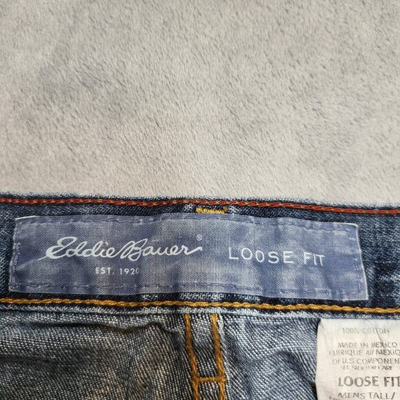 Eddie Bauer Jeans Mens 40x32 Blue Loose Fit Tall Denim Straight Leg Classic - Picture 4 of 10